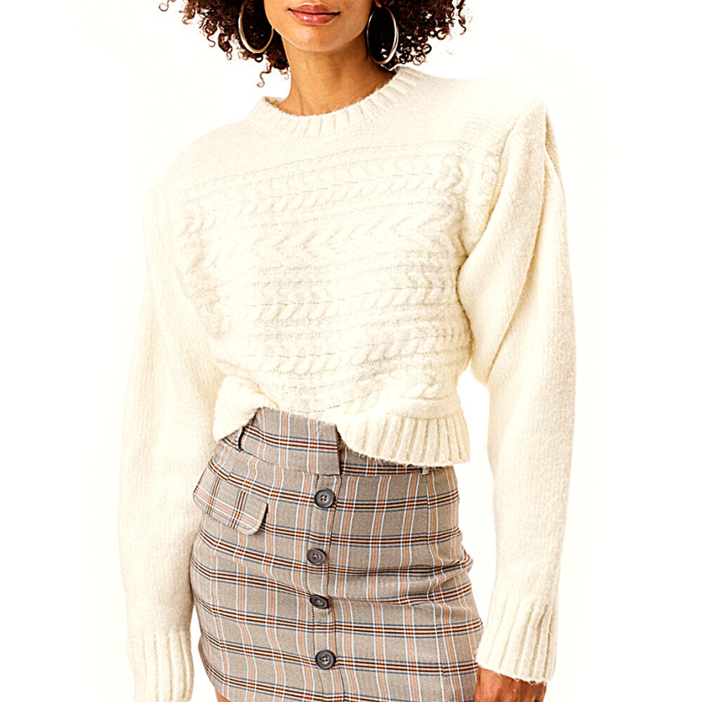 For Love and Lemons Sweater Cream White Cable Knit Crewneck Pullover ‎Dominique